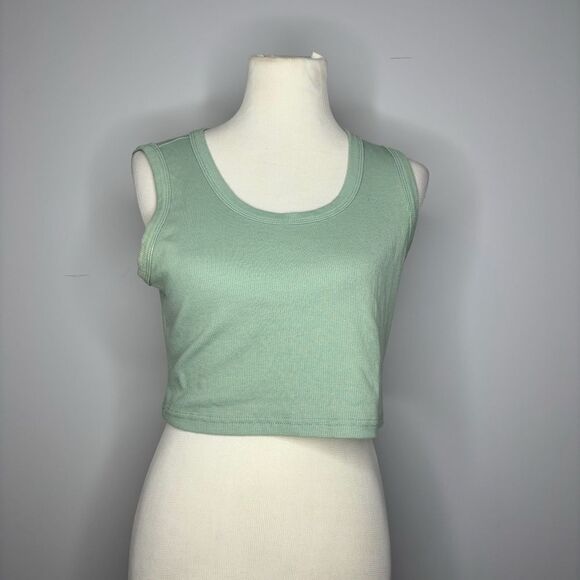 Shein- Green Ribbed Cropped Tank Top - Picture 1 of 4
